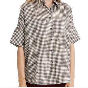 Madewell floral embroider gingham button up shirt